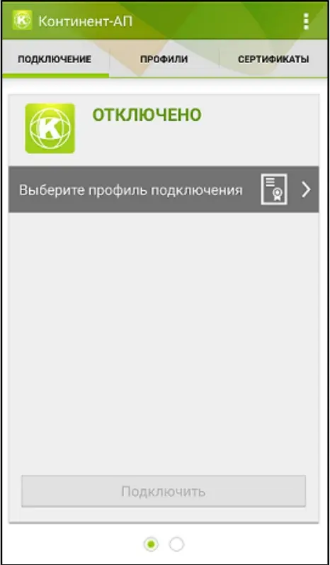 Скриншот работы в приложении Континент-АП