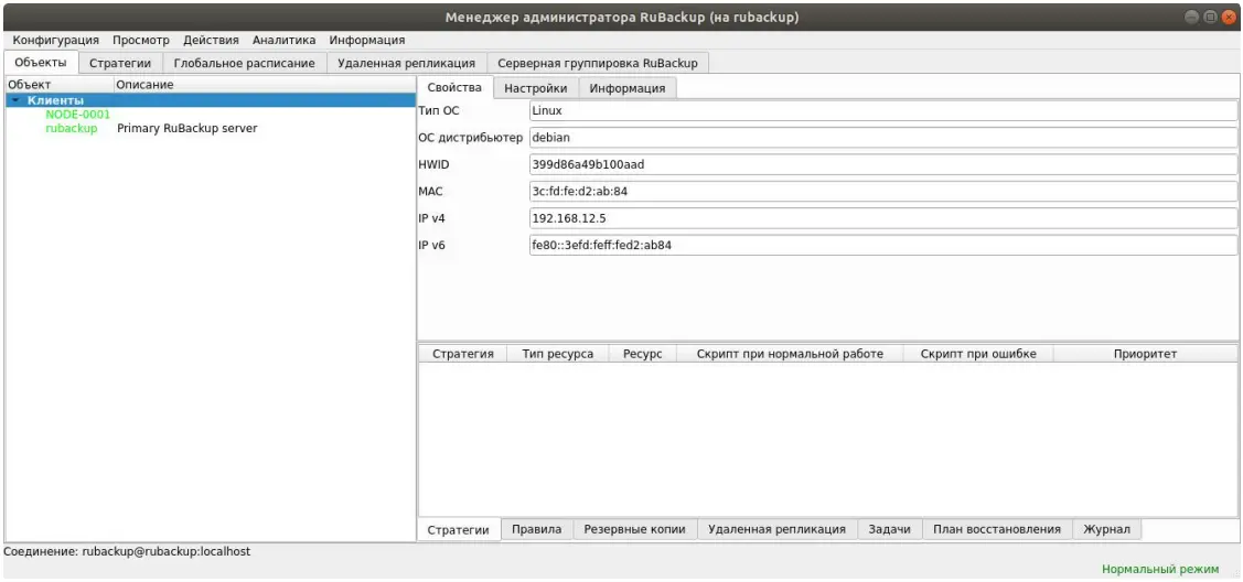 Скриншот работы RuBackup