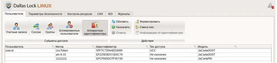 Общая таблица зарегистрированых аппаратных индефикаторов