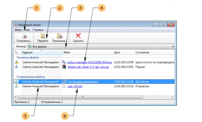 Окно файлового обмена  Окно файлового обмена