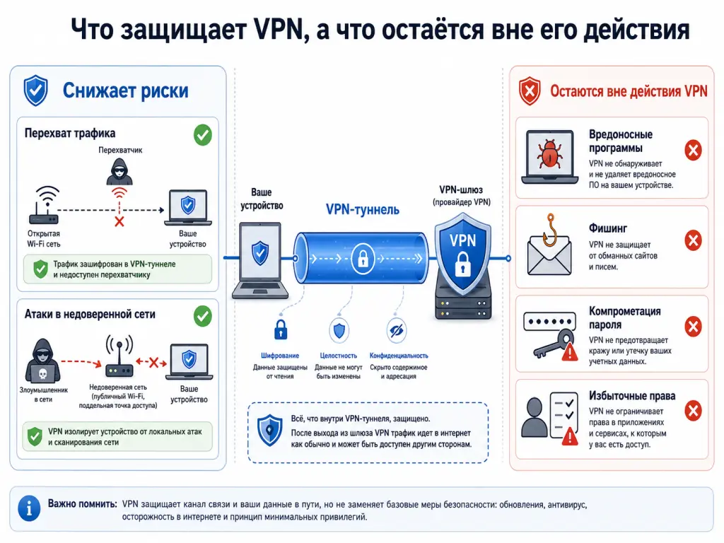 Что защищает VPN и угрозы, которые остаются за пределами его действия