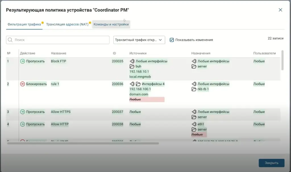 Результирующая политика устройства Coordinator PM