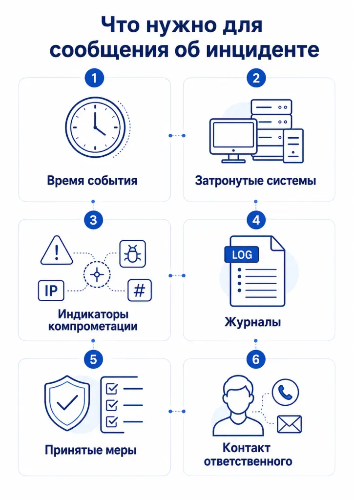 Данные, которые нужны для передачи сведений о компьютерном инциденте