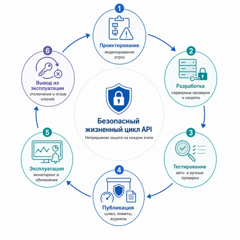 Шесть этапов жизненного цикла API: проектирование, разработка, тестирование, публикация, эксплуатация и вывод из эксплуатации