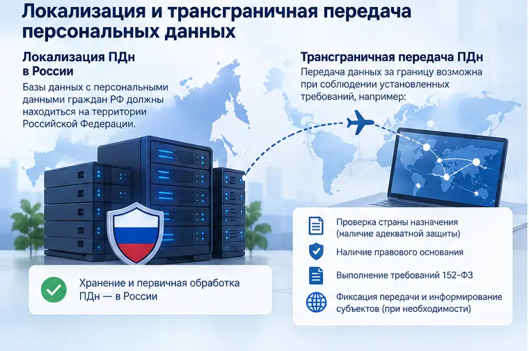 Локализация и трансграничная передача ПДн Архитектурная схема обработки персональных данных с российской базой, корпоративными системами и контролируемым каналом передачи данных иностранному получателю