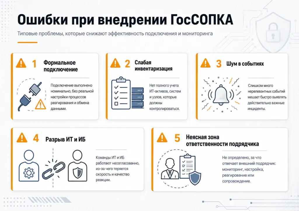Типовые ошибки организаций при подключении и взаимодействии с ГосСОПКА