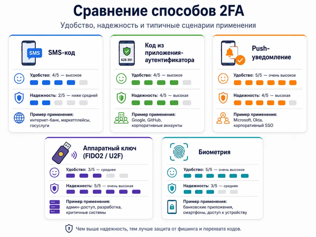 Сравнение способов двухфакторной аутентификации